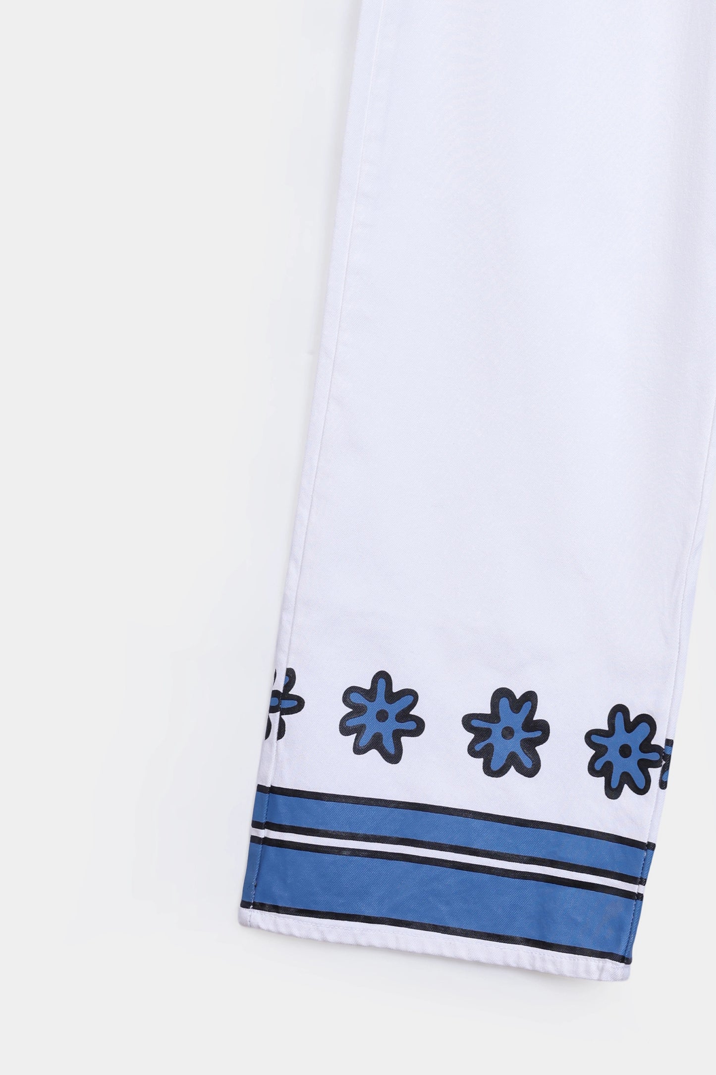 Wide Leg Fit Printed Hem Jeans - Cougar Clothing