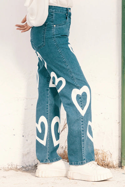 Blue Heart Printed Jeans