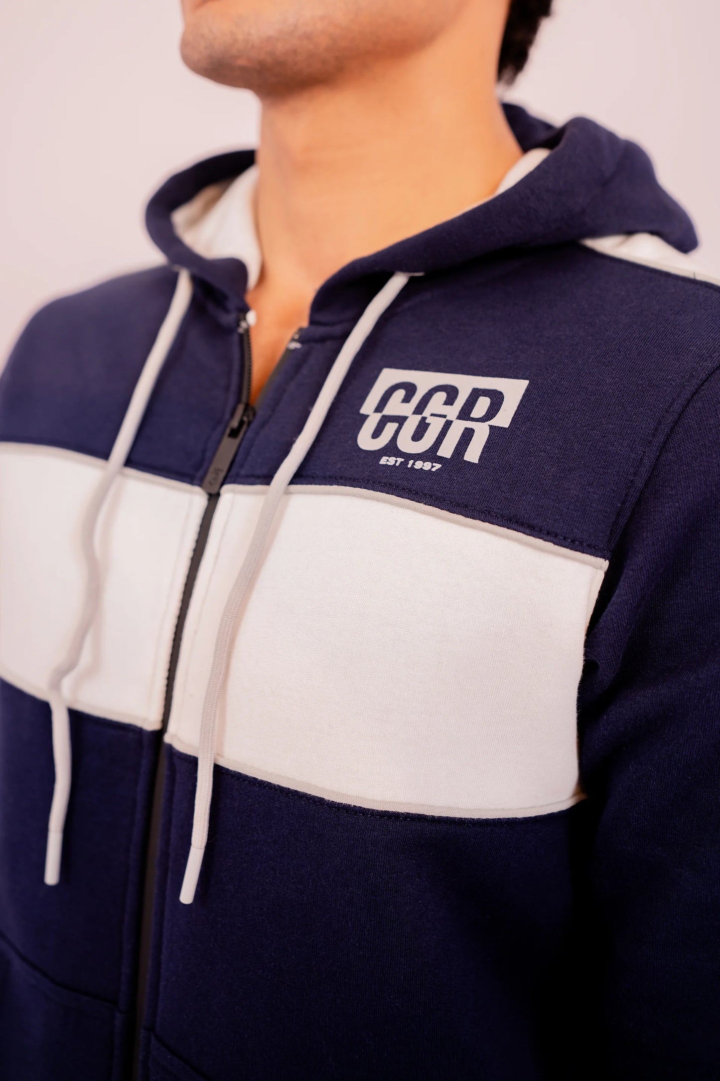 Contrast Paneled Zipper Hoodie - Cougar Clothing