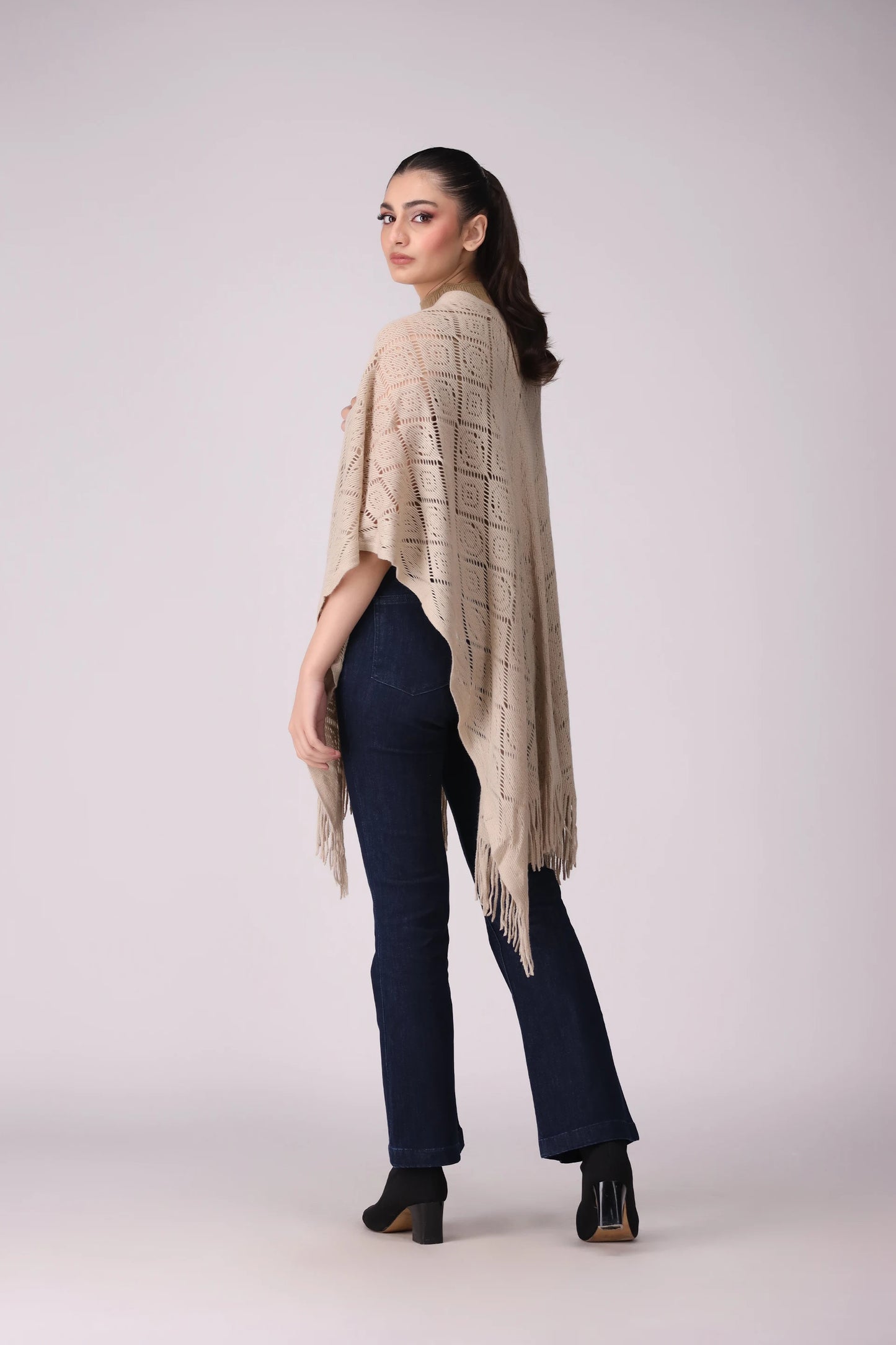 Geometrical Pattern Crotchet Knit Cape Shawl - Cougar Clothing