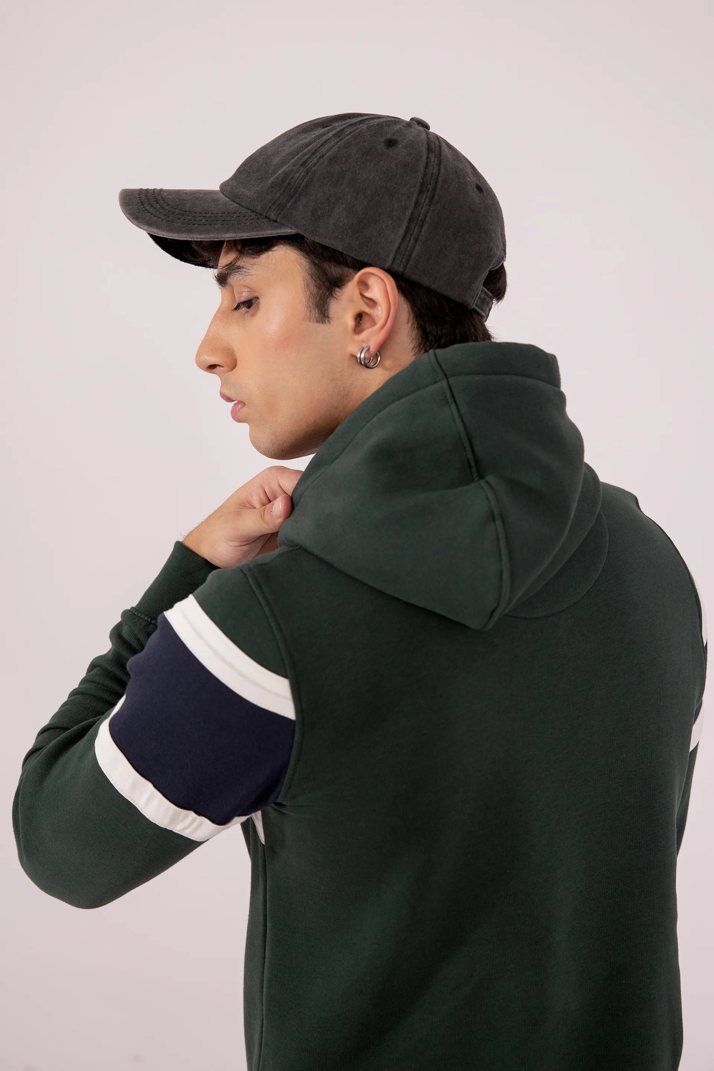 Embroidered Contrast Paneled Hoodie - Cougar Clothing