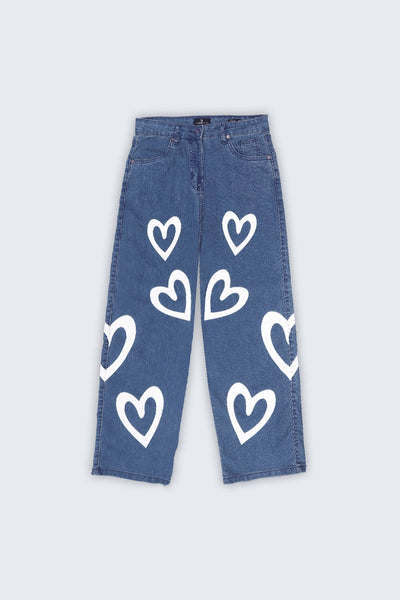 Blue Heart Printed Jeans