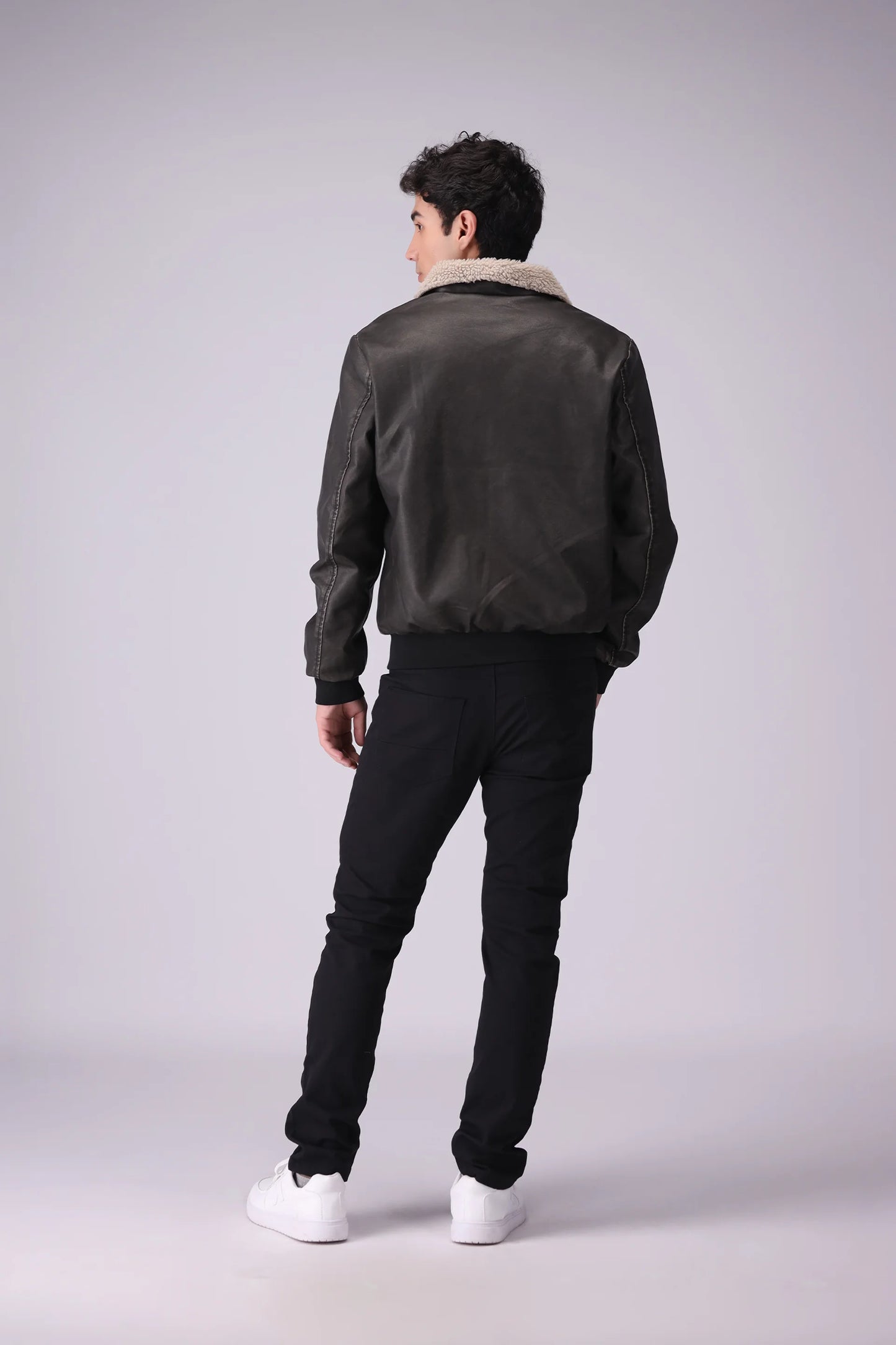 Sherpa Collar Faux Leather Jacket - Cougar Clothing