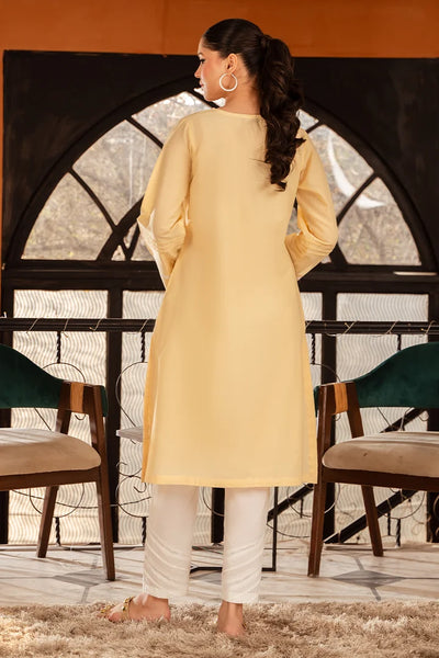 Pleated Yellow Embroidered Kurti