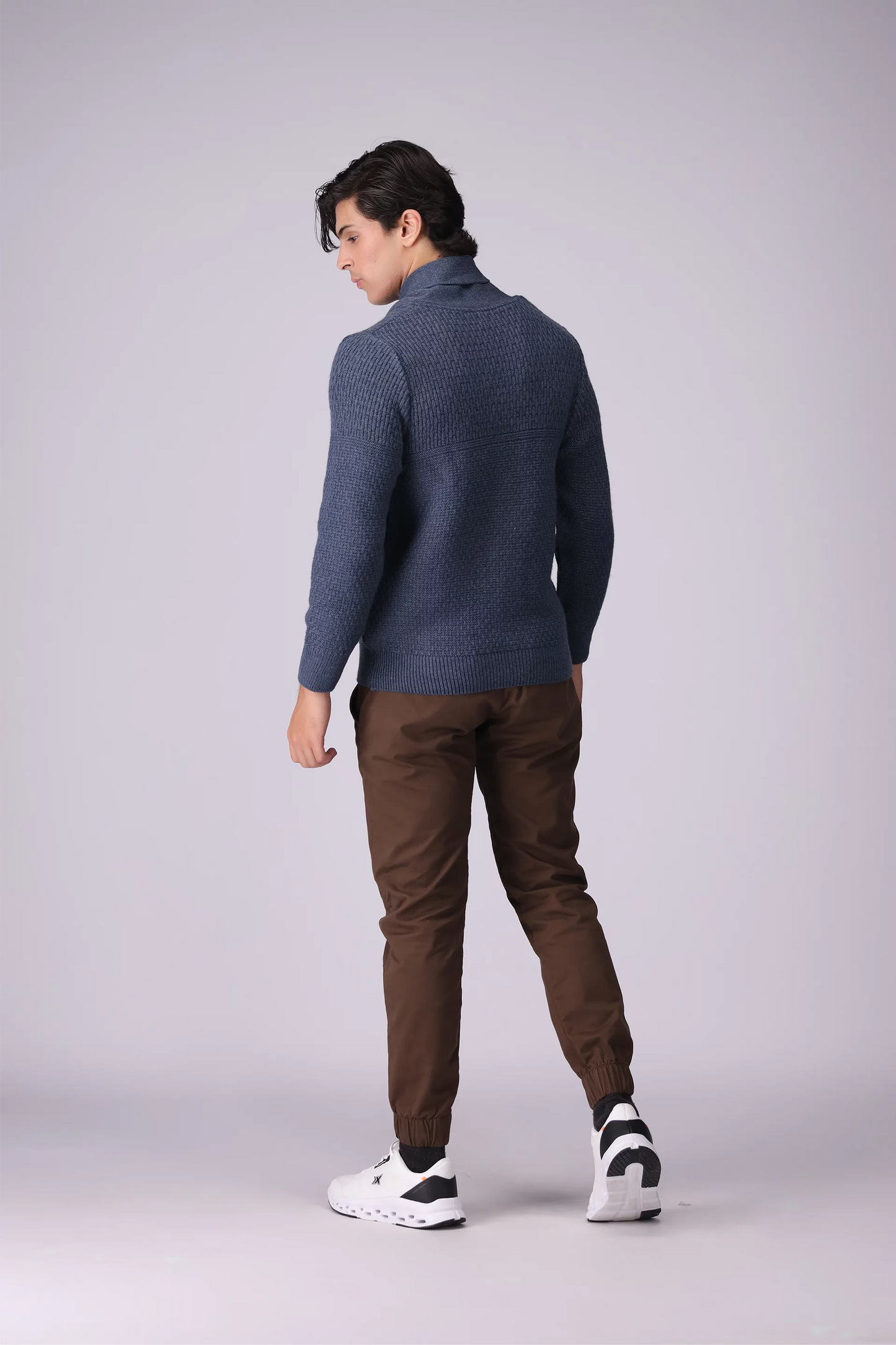Shawl Neck Textured Knitted Sweater - Cougar Clothing