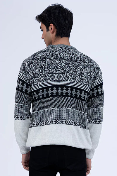 Black Contrast Hem Jacquard Sweater