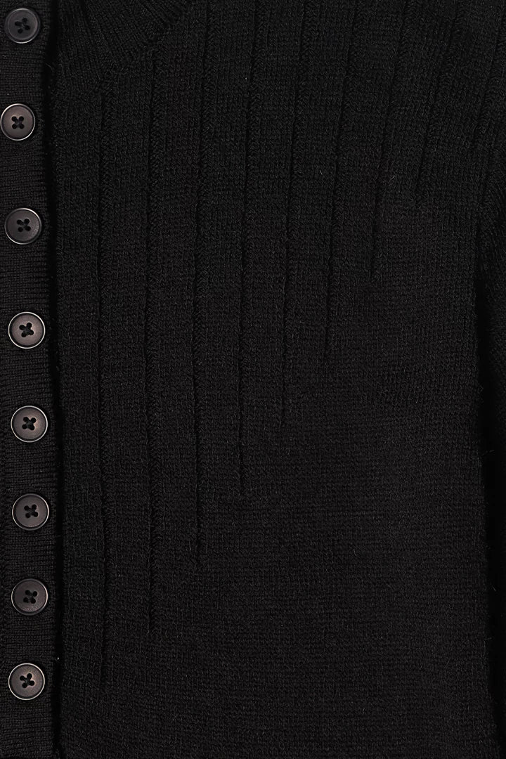 Black Half Button Placket Sweater