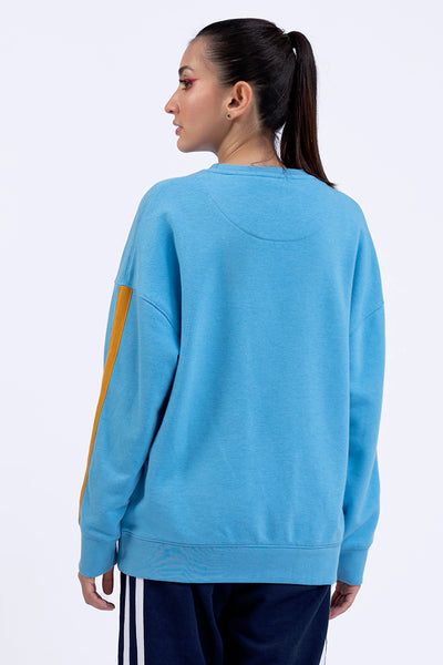 Blue Sleeve Striped Graphic Sweatshirt