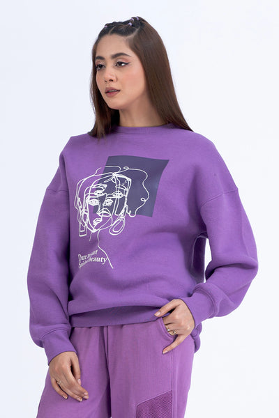 Purple Crew Neck Graphic Sweatshirt