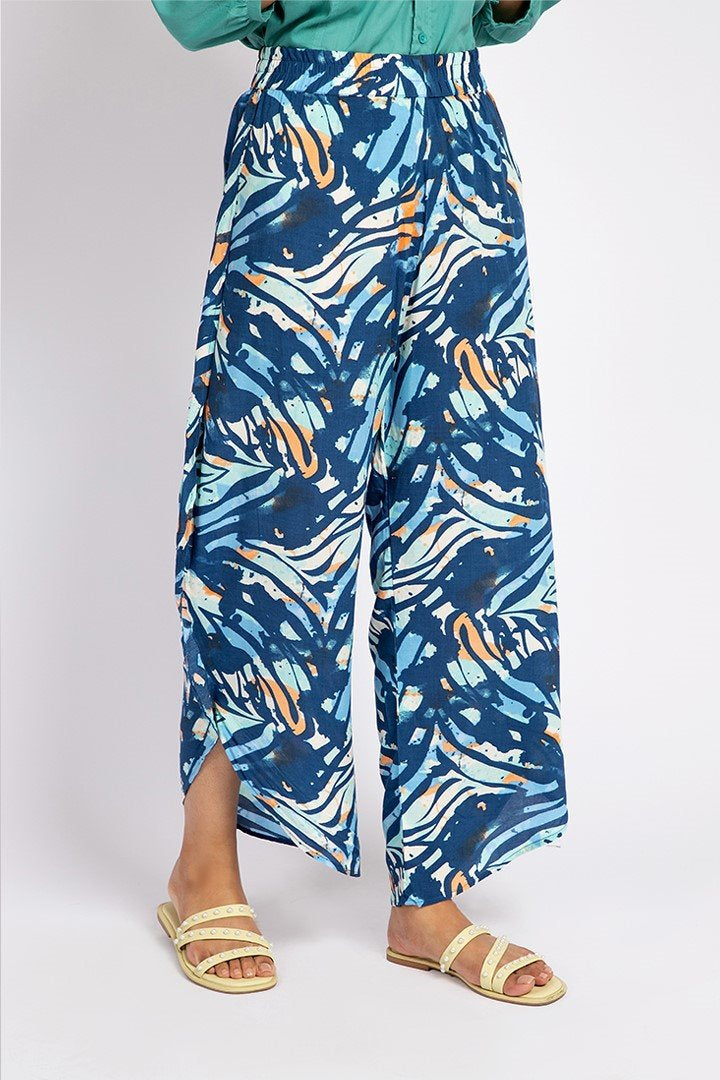 Buy Blue Multi Color Printed Trousers for Women