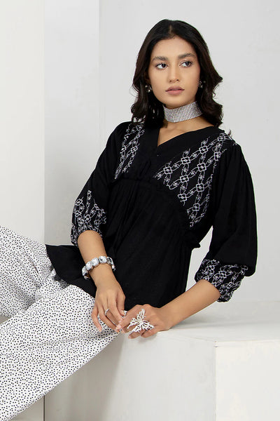 Black Frock-Style Embroidered Top