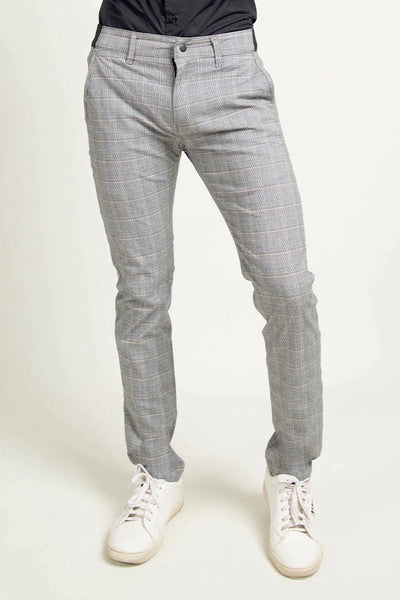 Grey Checkered Slim Fit Chino Pants