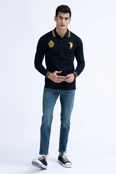 Black Full Sleeves Embroidered Polo