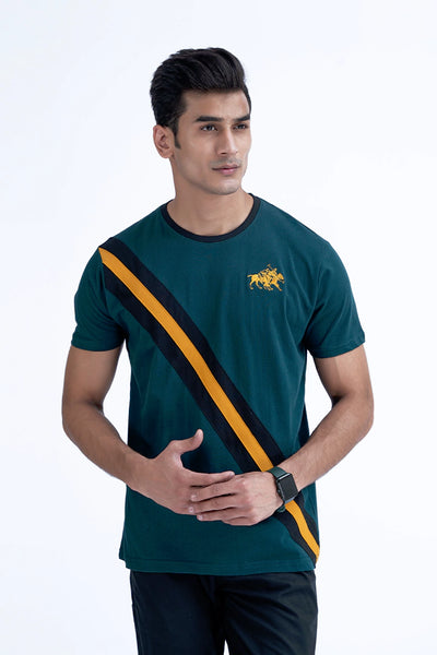 Dark Teal Contrast Striped T-Shirt