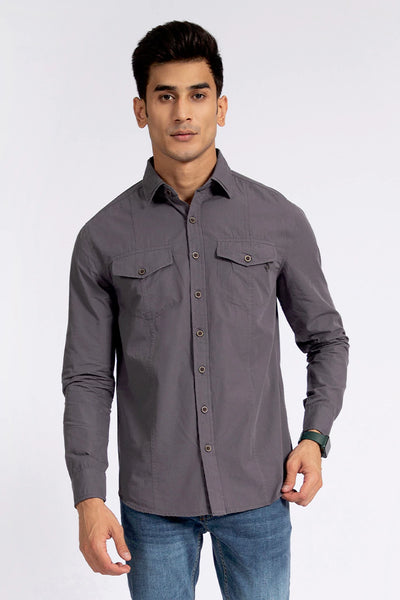 Dark Grey Double Pocket Casual Shirt
