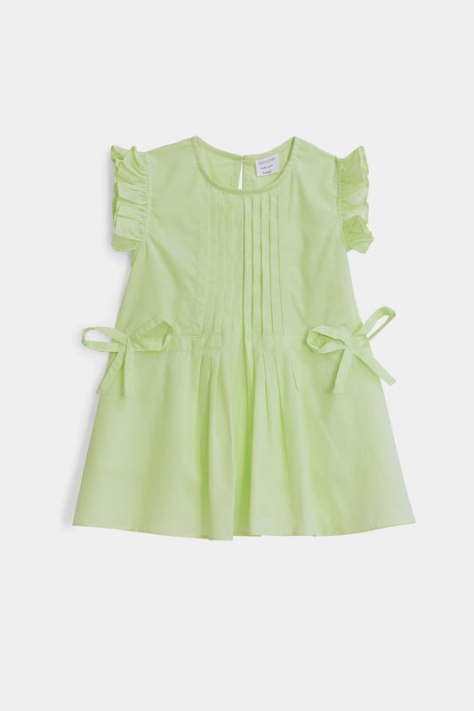 Pleated Dress With Bowknots - Cougar Clothing