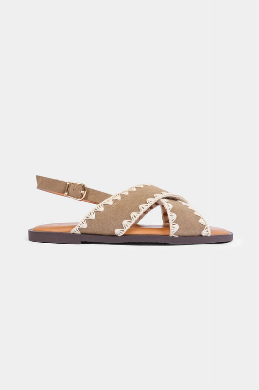 Trimmed Sandals With Crossover Straps - Cougar Clothing