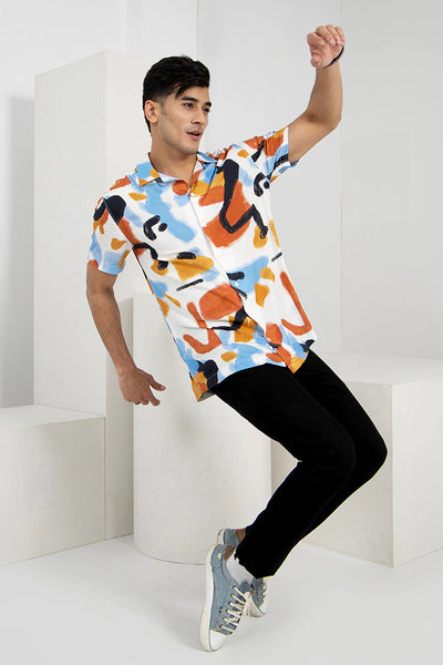 Abstract Print Multi Color Casual Shirt