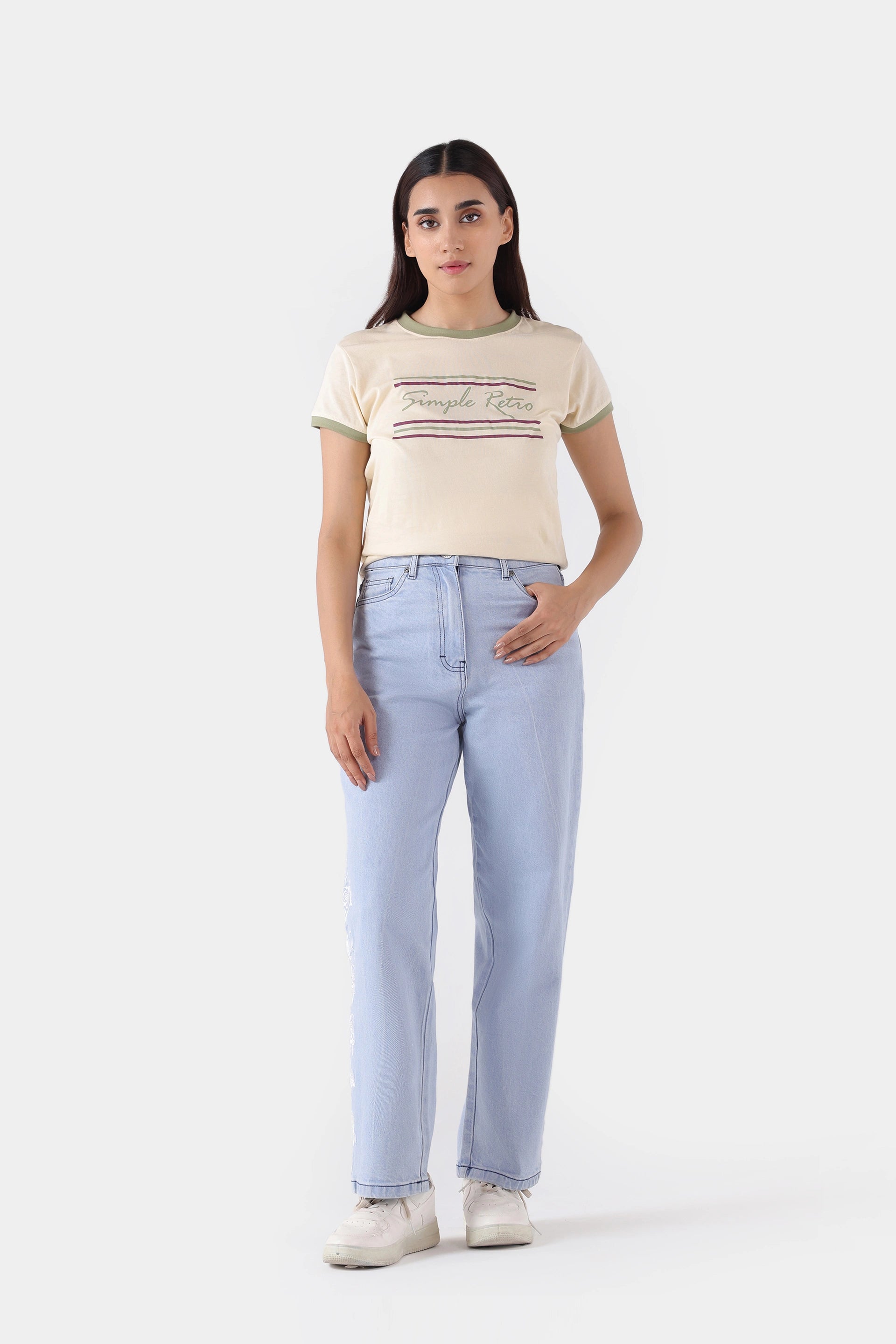 Straight Wide Leg Embriodered Jeans - Cougar Clothing