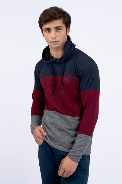 Navy Color Block Hooded T-Shirt
