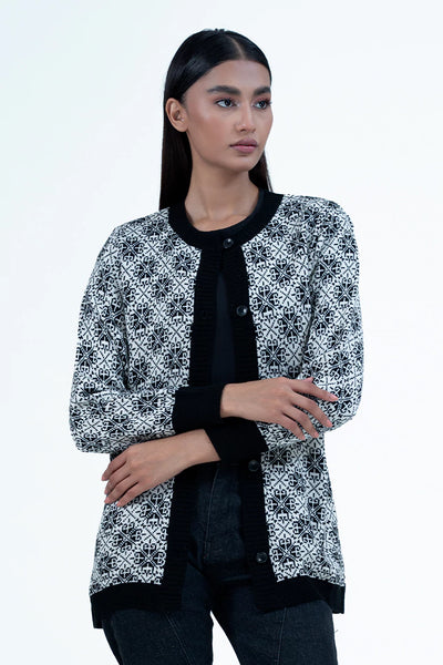 Black Floral Knitted Cardigan