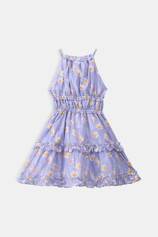 Sleeveless Ruffled Printed Dress - Cougar Clothing