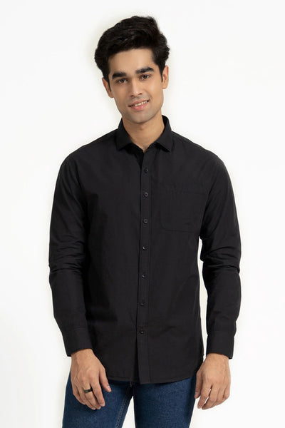 Black Single Pocket Regular Fit Casual Shirt