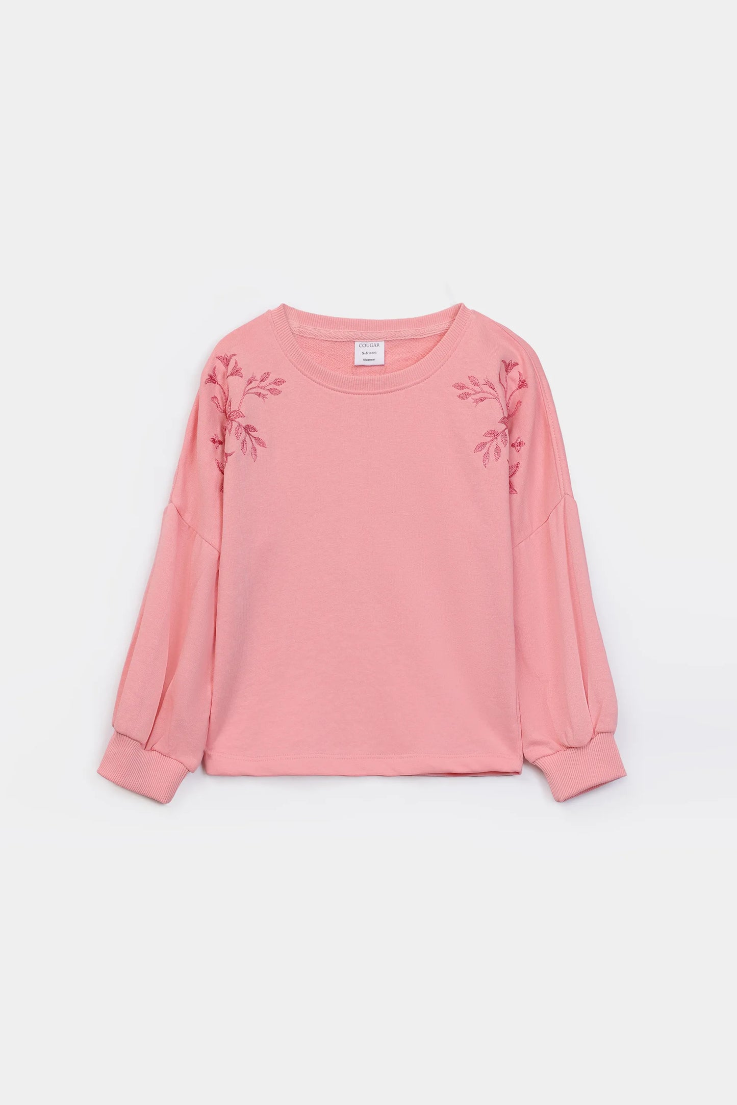 Balloon Sleeved Embroidered Sweatshirt - Cougar Clothing