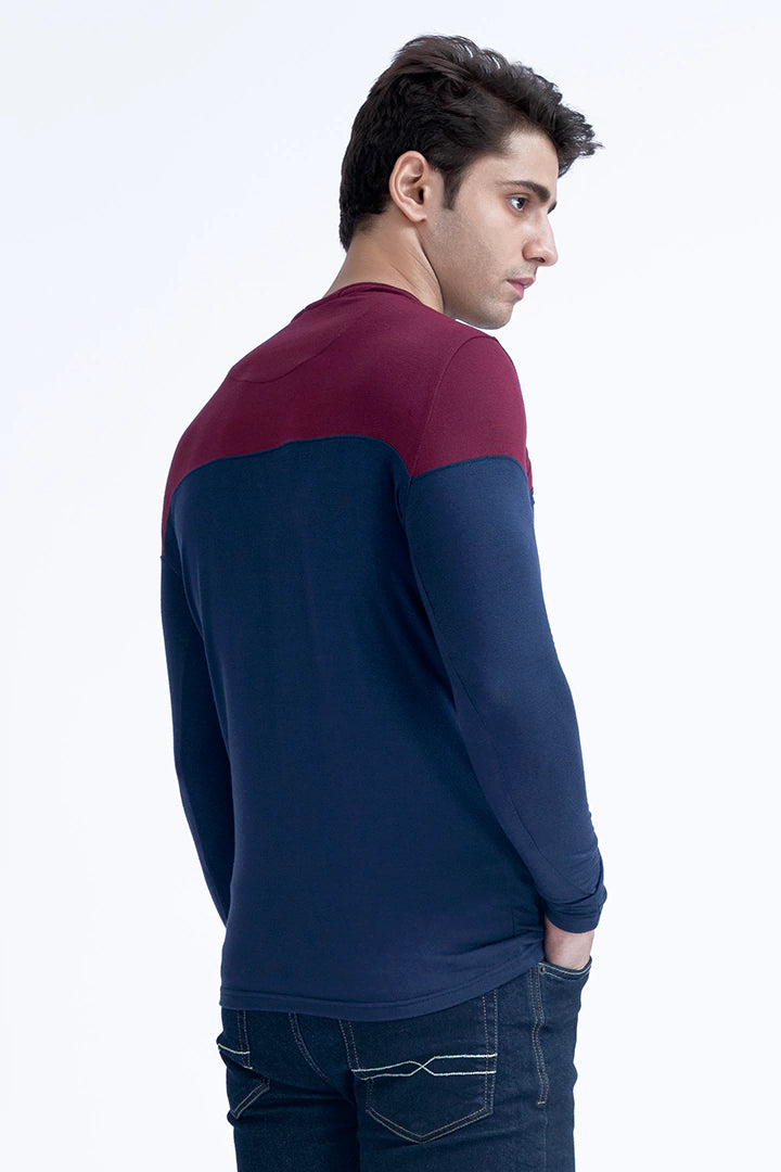 Navy Color Block Round Neck T-Shirt