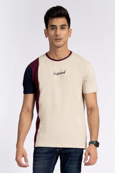 Light Beige Color Block T-Shirt