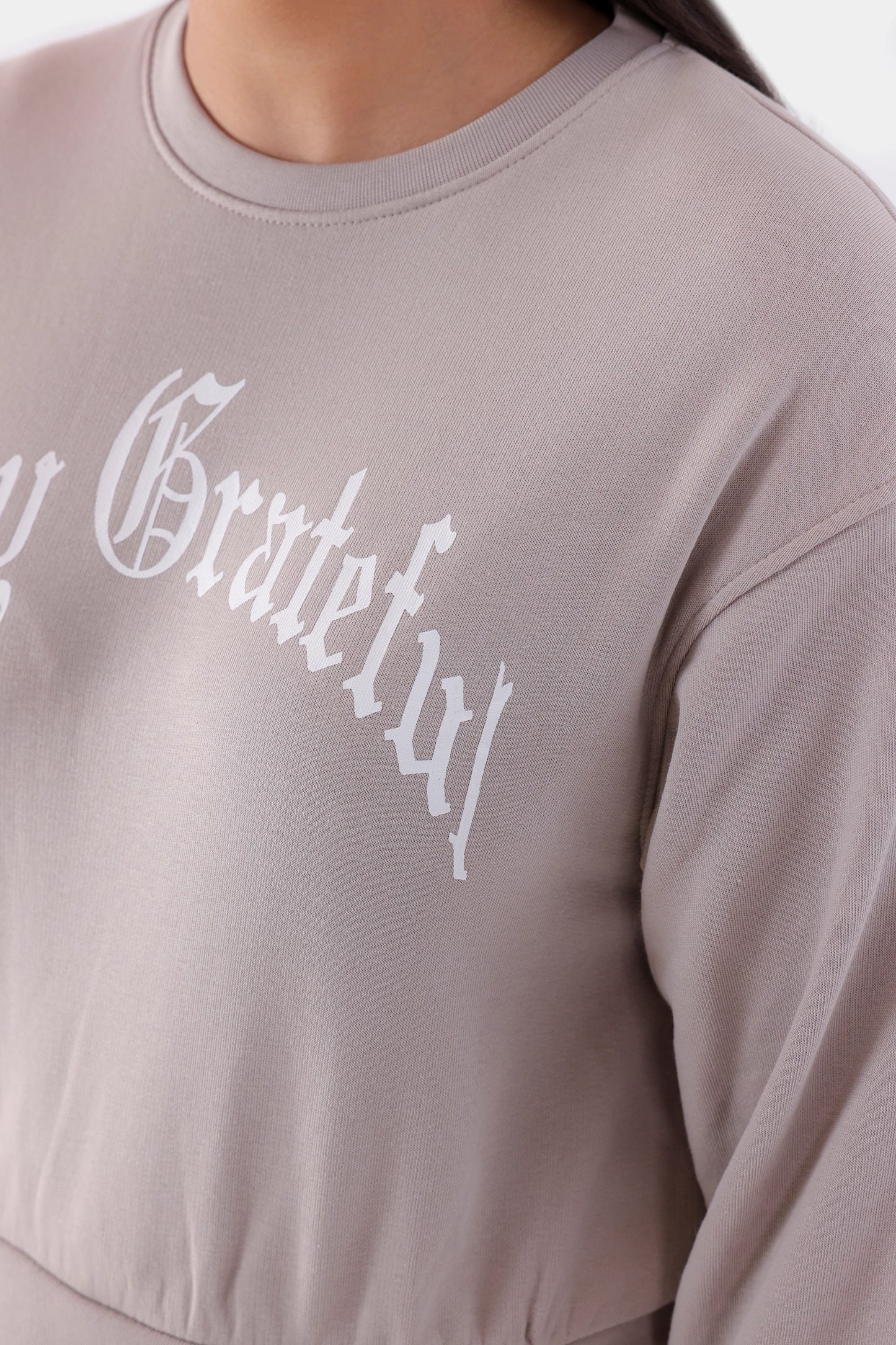 Cropped Text Print Sweatshirt - Cougar Clothing