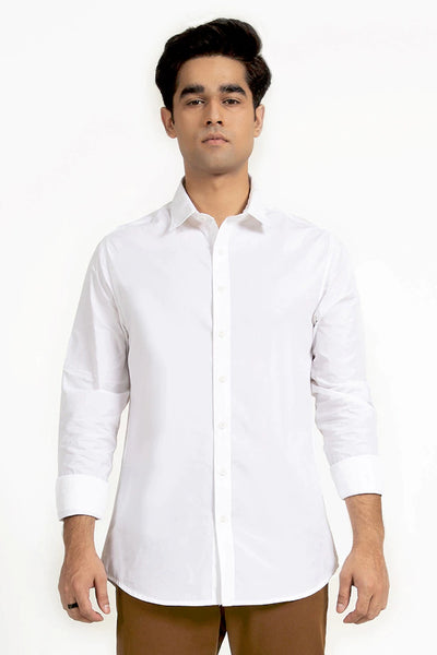 White Regular Fit Elbow Patches Casual Shirt