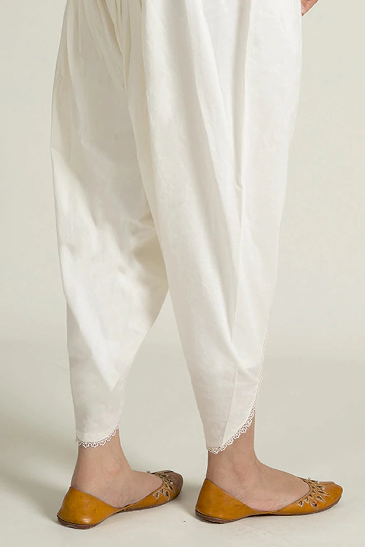 Cream White Laced Tulip Shalwar