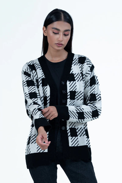 Black Checkered Cardigan