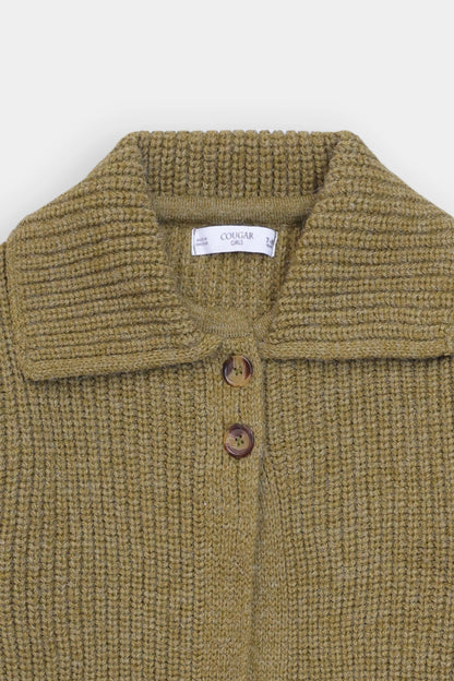 Ribbed Knit Collared Cardigan - Cougar Clothing