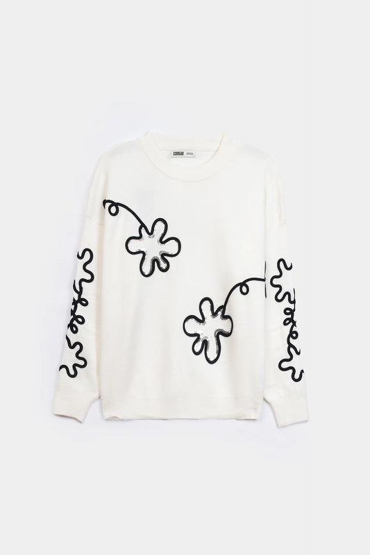 Applique Sequin Sweater |Bold Bloom Sweater - Cougar Clothing