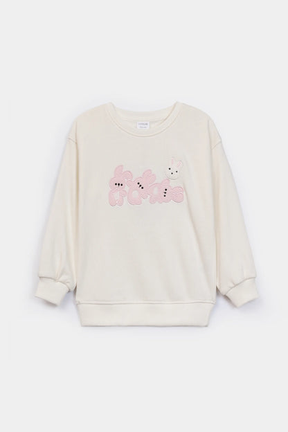 Terry Sweatshirt With Bunny Appliques - Cougar Clothing