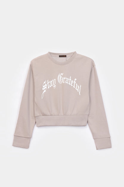 Cropped Text Print Sweatshirt - Cougar Clothing