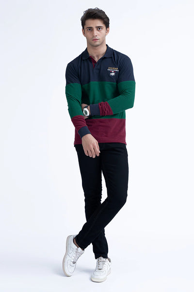 Color Block Full Sleeve Embroidered Polo