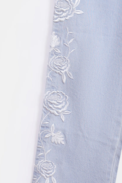 Straight Wide Leg Embriodered Jeans - Cougar Clothing