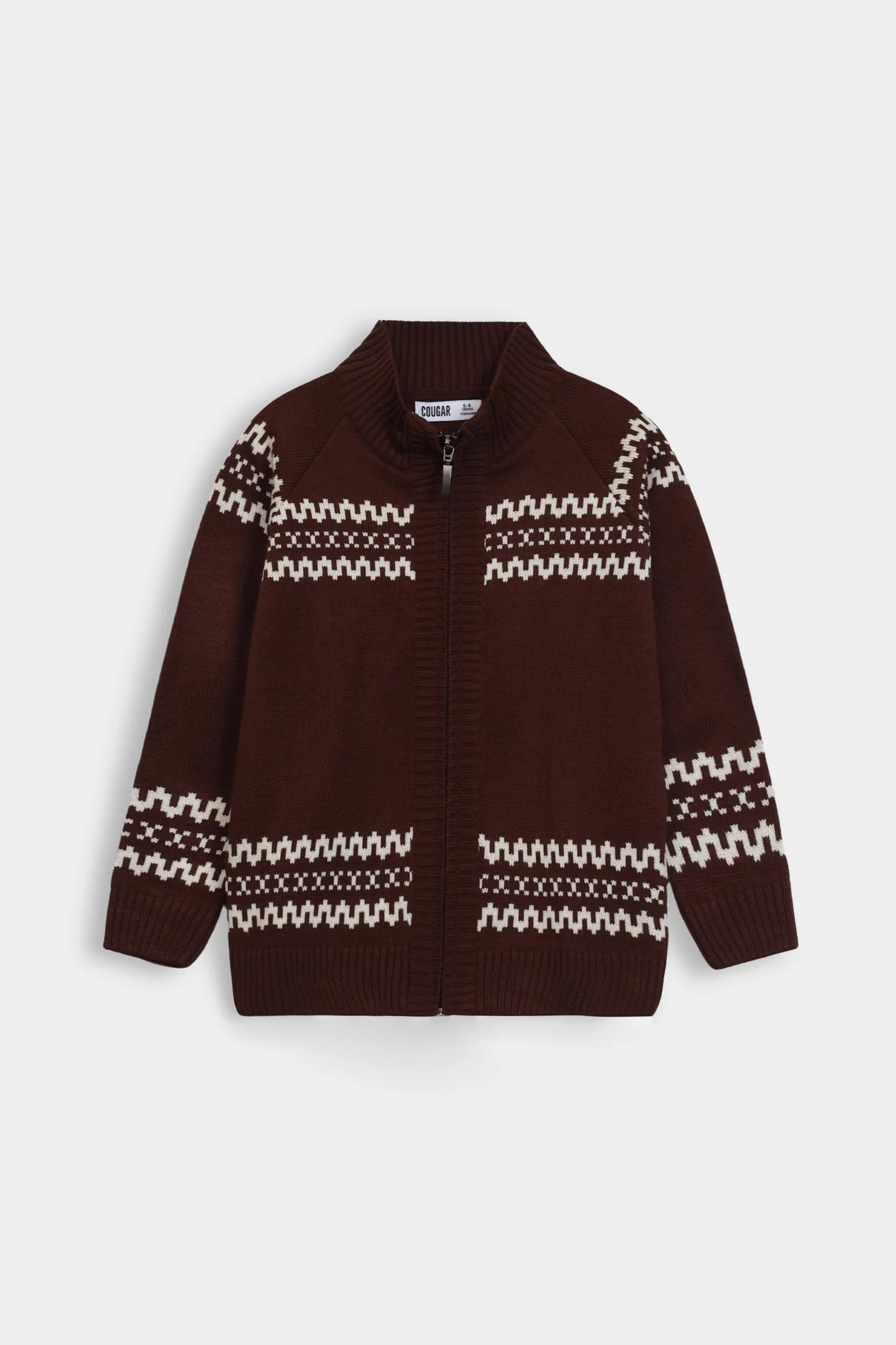 Jacquard Knit Zip-Up Cardigan - Cougar Clothing