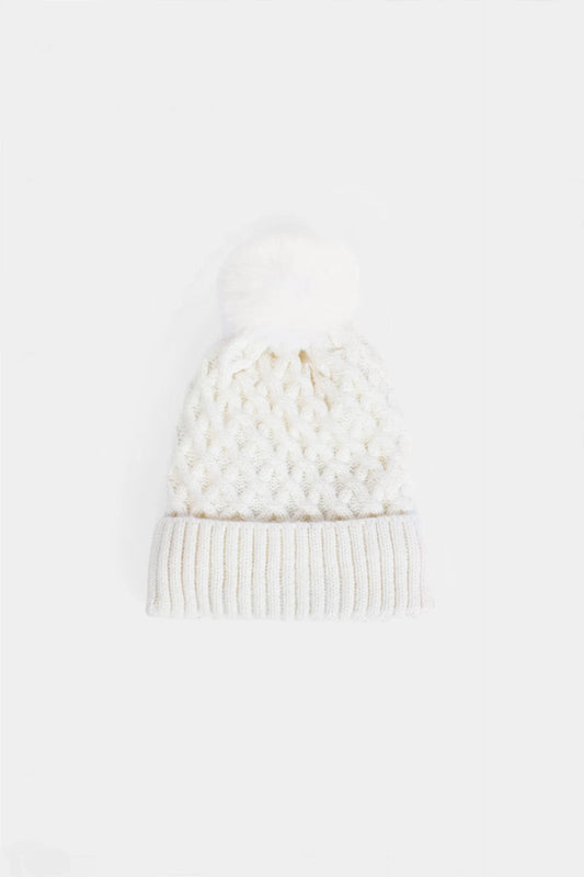 Criss-Cross Knit Pom-Pom Beanie - Cougar Clothing