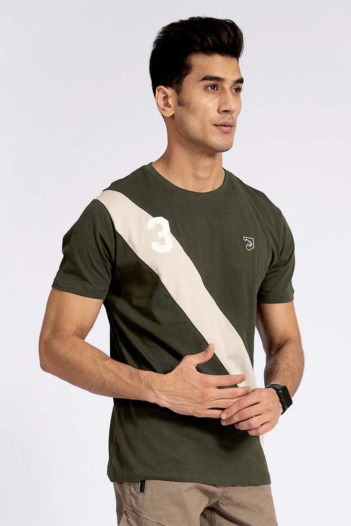 Contrast Diagonal Striped Olive T-Shirt