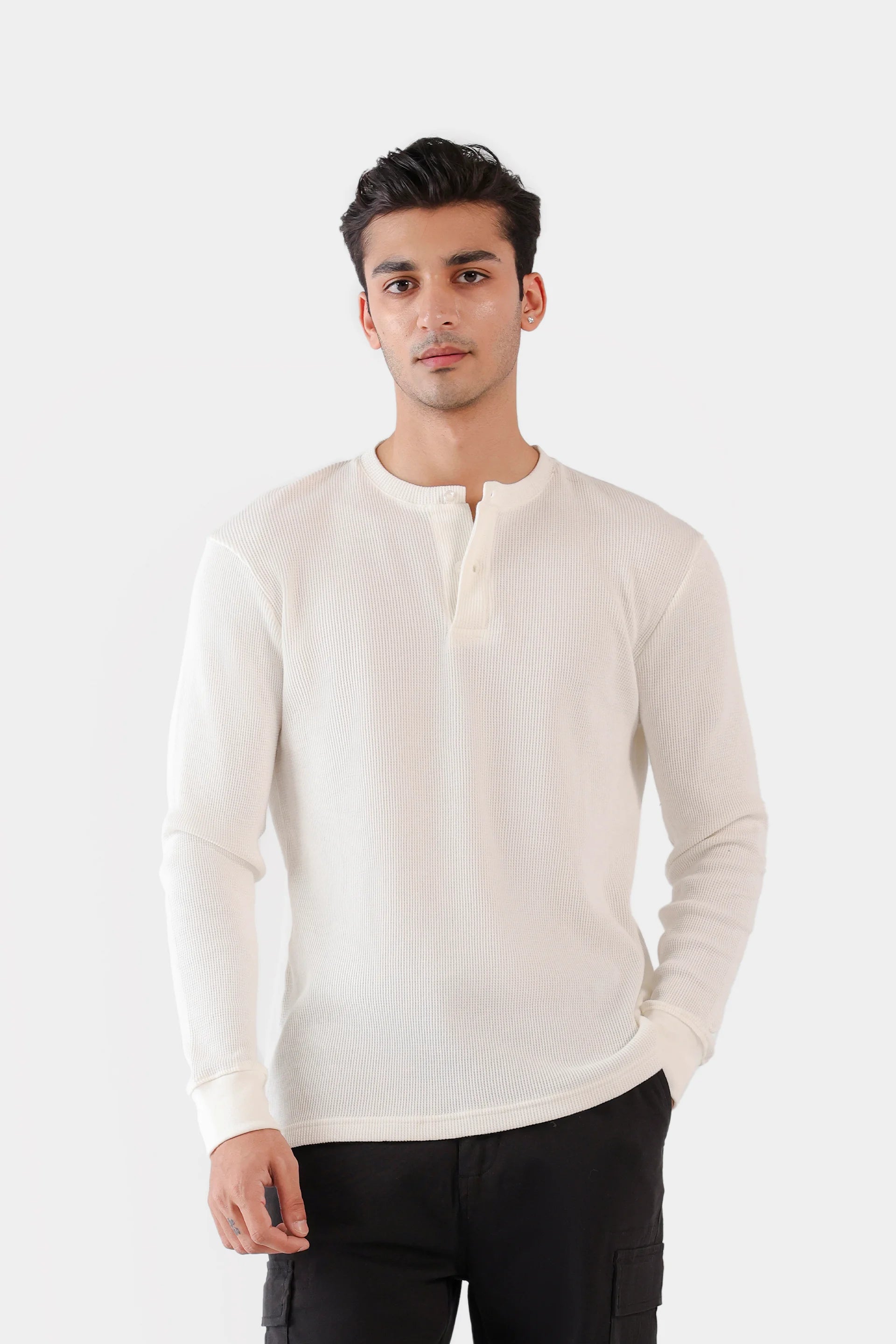 Waffle Knit Henley T-Shirt - Cougar Clothing