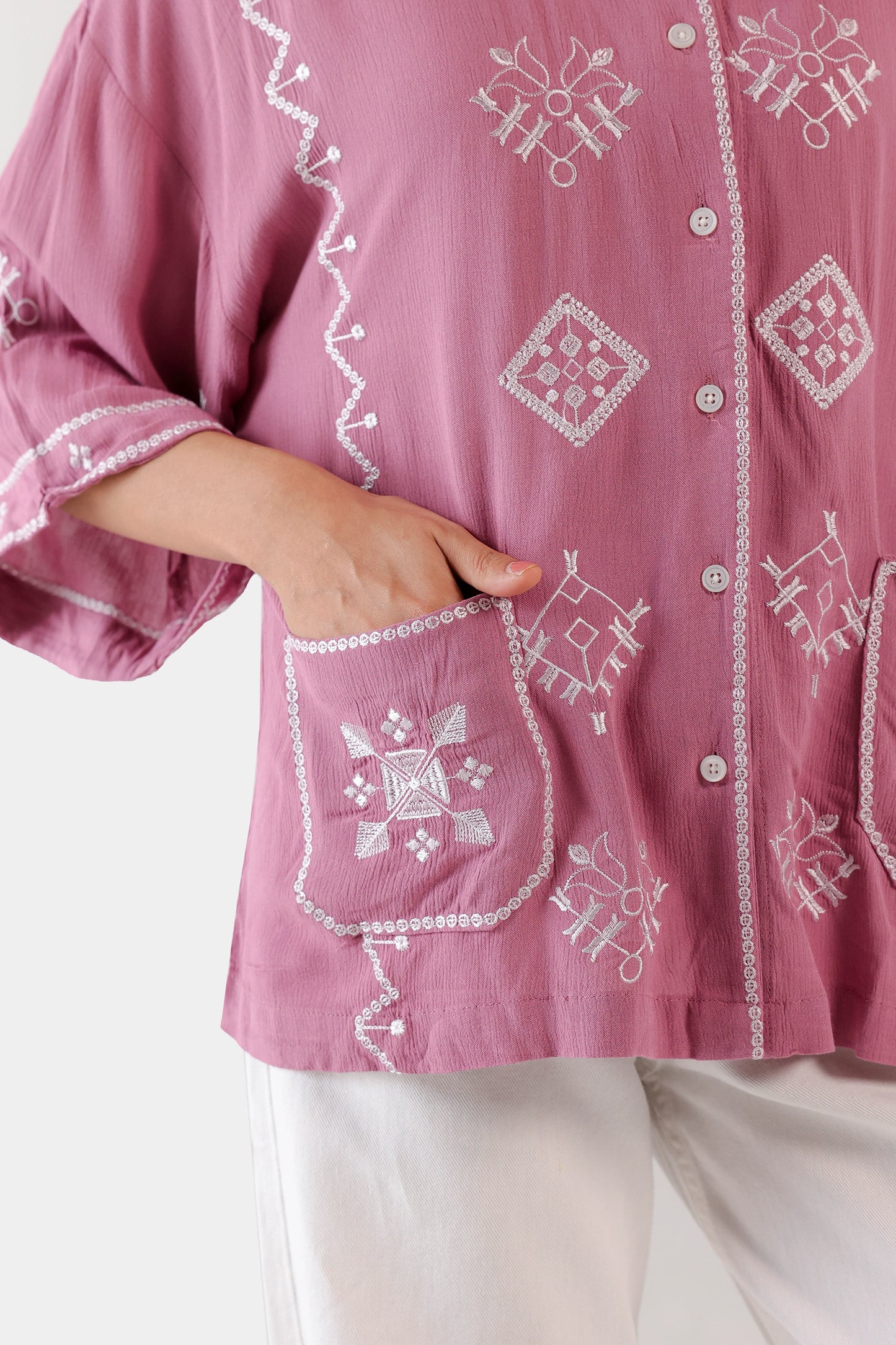 Viscose Blend Embroidered Shirt - Cougar Clothing