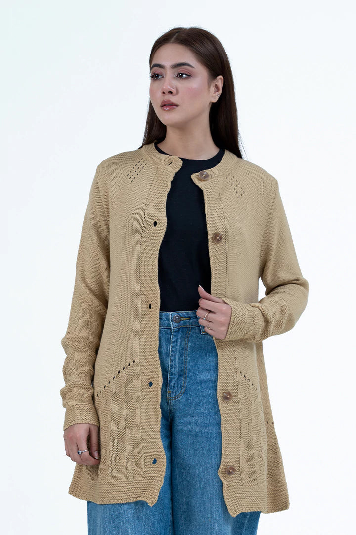 Wheat Yellow Round Neck Cardigan Sweater