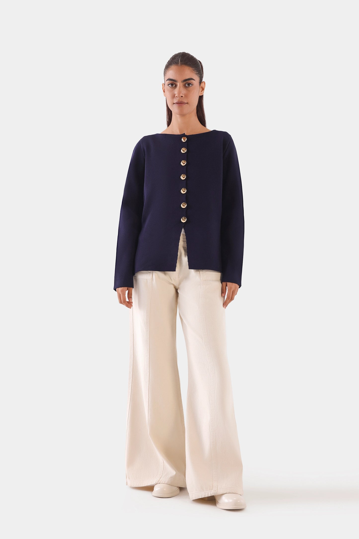 Cardigan With Golden Tone Buttons