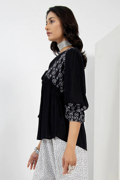 Black Frock-Style Embroidered Top