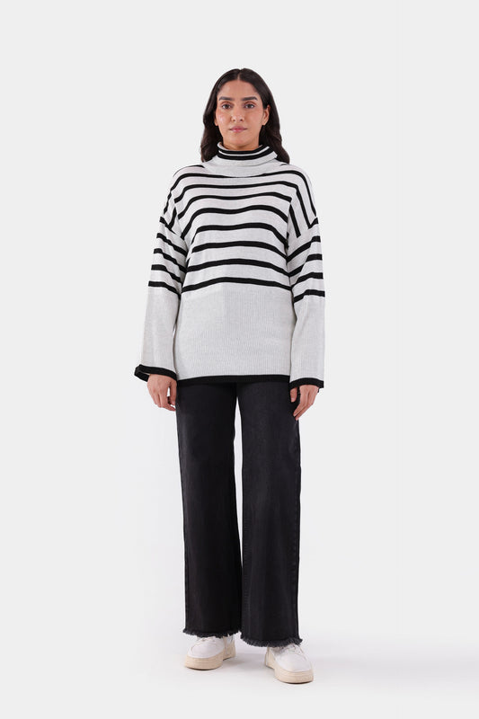 Roll Neck Striped Sweater - Cougar Clothing