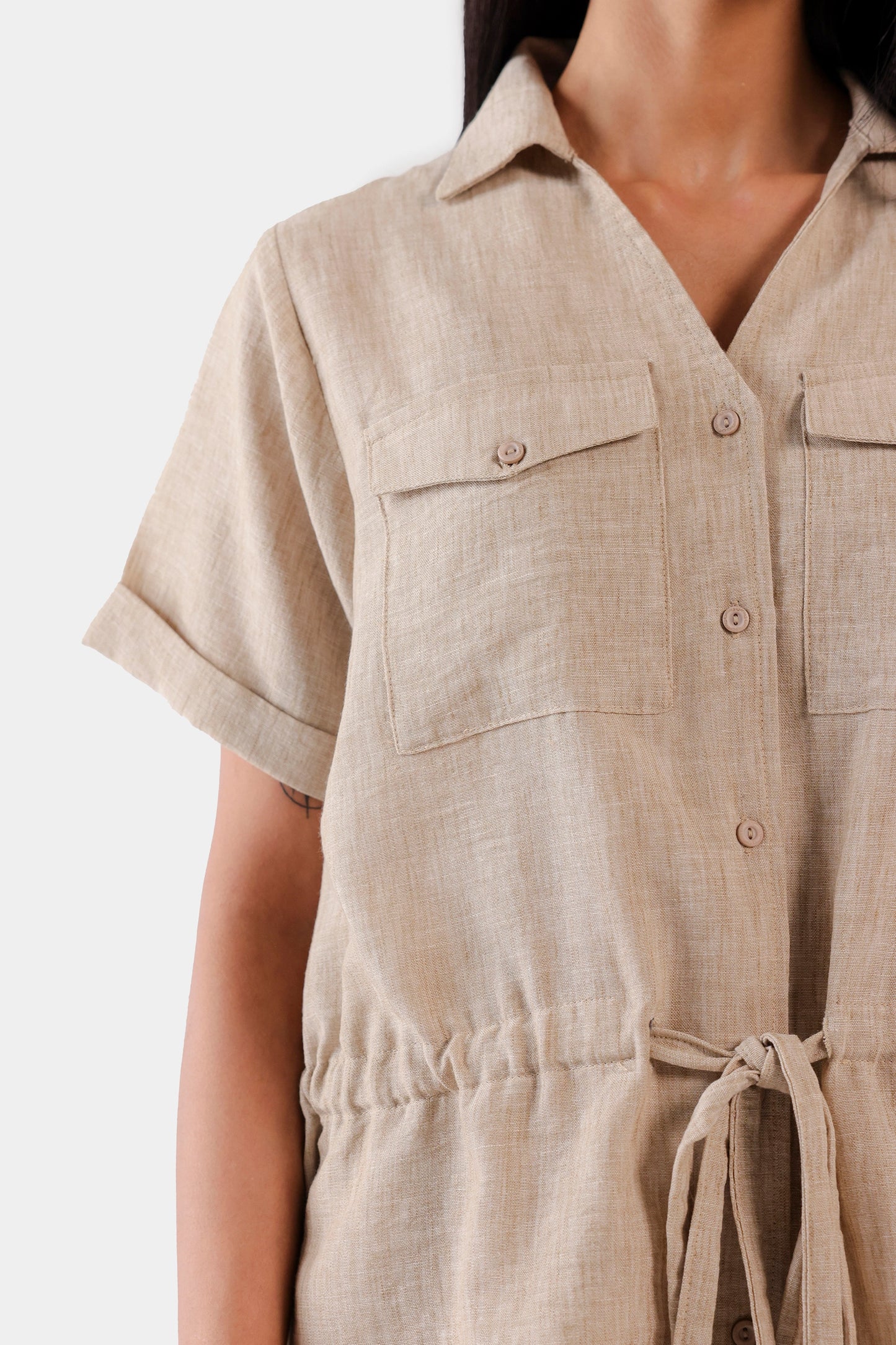 Drawstring Waist Textured Shirt - Cougar Clothing